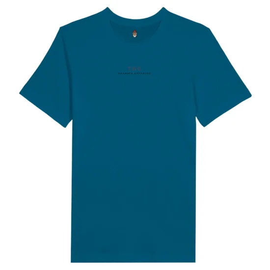 A photo of the back in my day shirt in deep teal