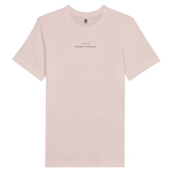 photo of the back in my day tee in soft pink