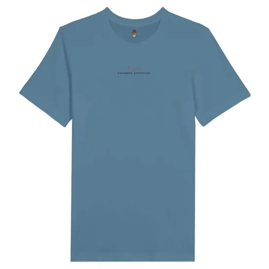 photo of back in my day shirt in steel blue